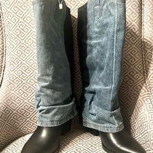 New Urban Revivo Denim Slouch Boots. Sz 8.5. Pointed toe, chunky heel. Faux